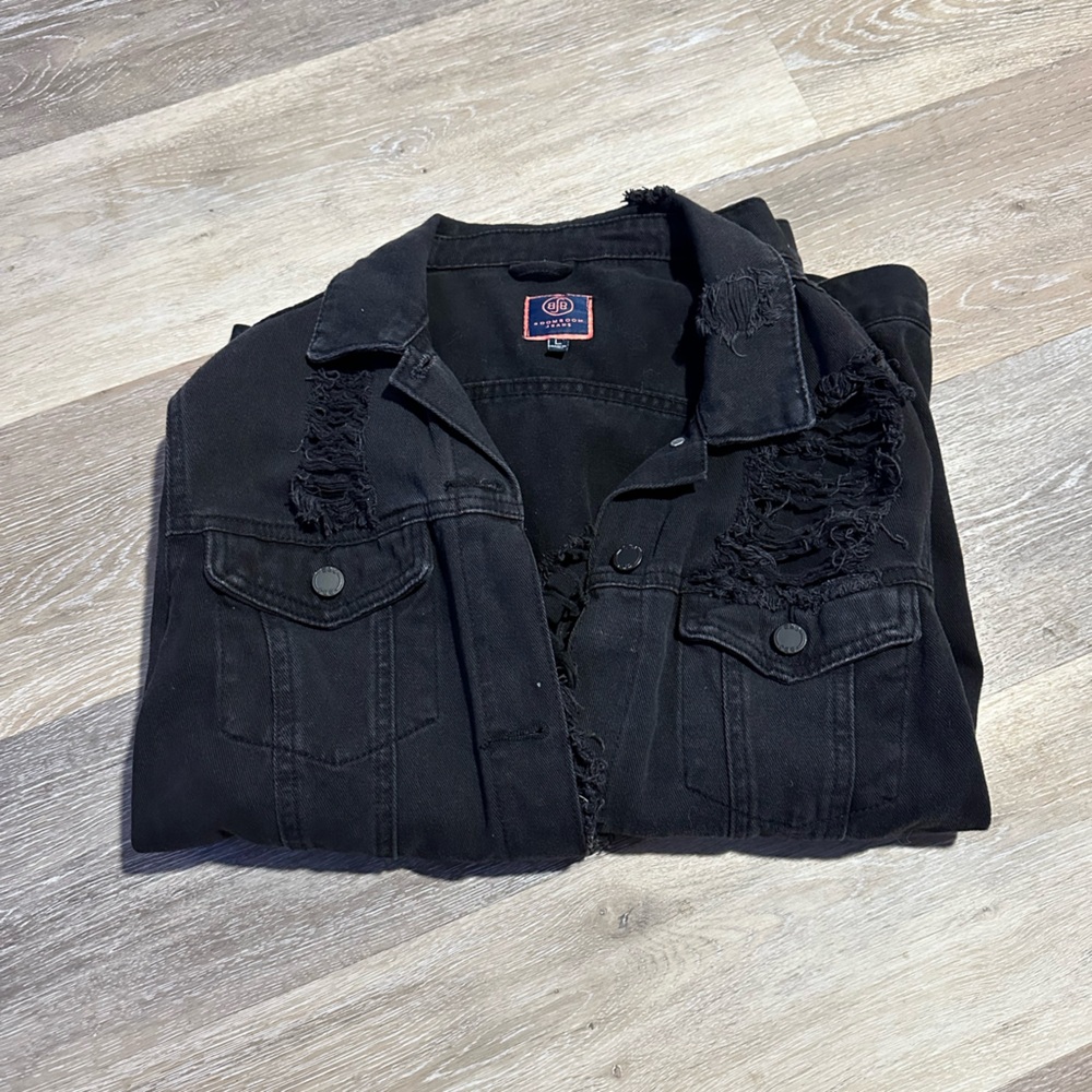 Distressed Black Jean Jacket